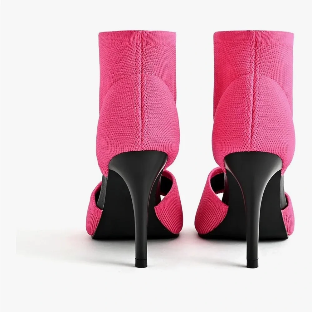 👉 Women’s Hot Pink Peep Toe Stiletto Heel Sandals – Stretch Knit Slip-On